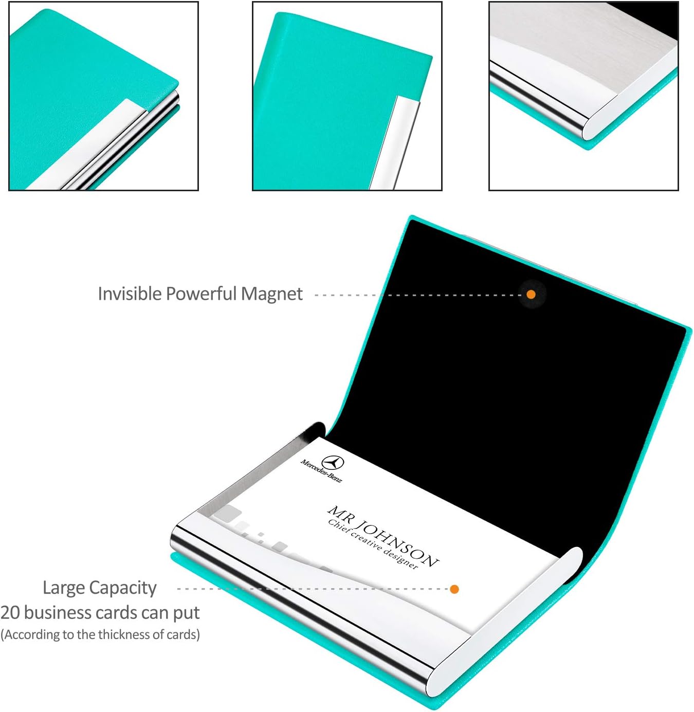 Padike Business Card Holder/ Case Professional PU Leather & Stainless Steel Multi Wallet Credit Card ID Case/Holder for Men & Women. (Black)