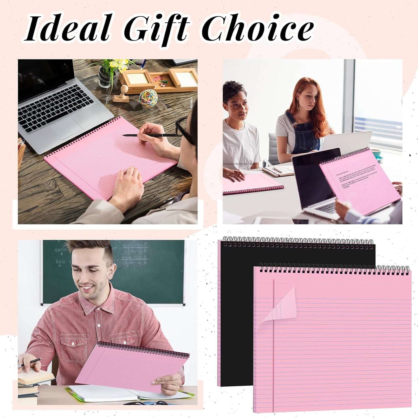 MotiMind 4 Pcs Legal Pads Landscape Notebooks Hole Punched Top Spiral Bound Notebooks 11 x 9.5 Inch College Ruled Drawing Notepad Tear Line for Removal 50 Sheet Office Steno Book(White)