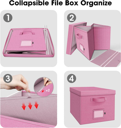 File Organizer Box with Lid, Linen Hanging File Storage Box with Handle, Collapsible Document Filling Box for Letter/Legal Folder, Portable File Box for Office/Decor/Home (1 Pack, Green)