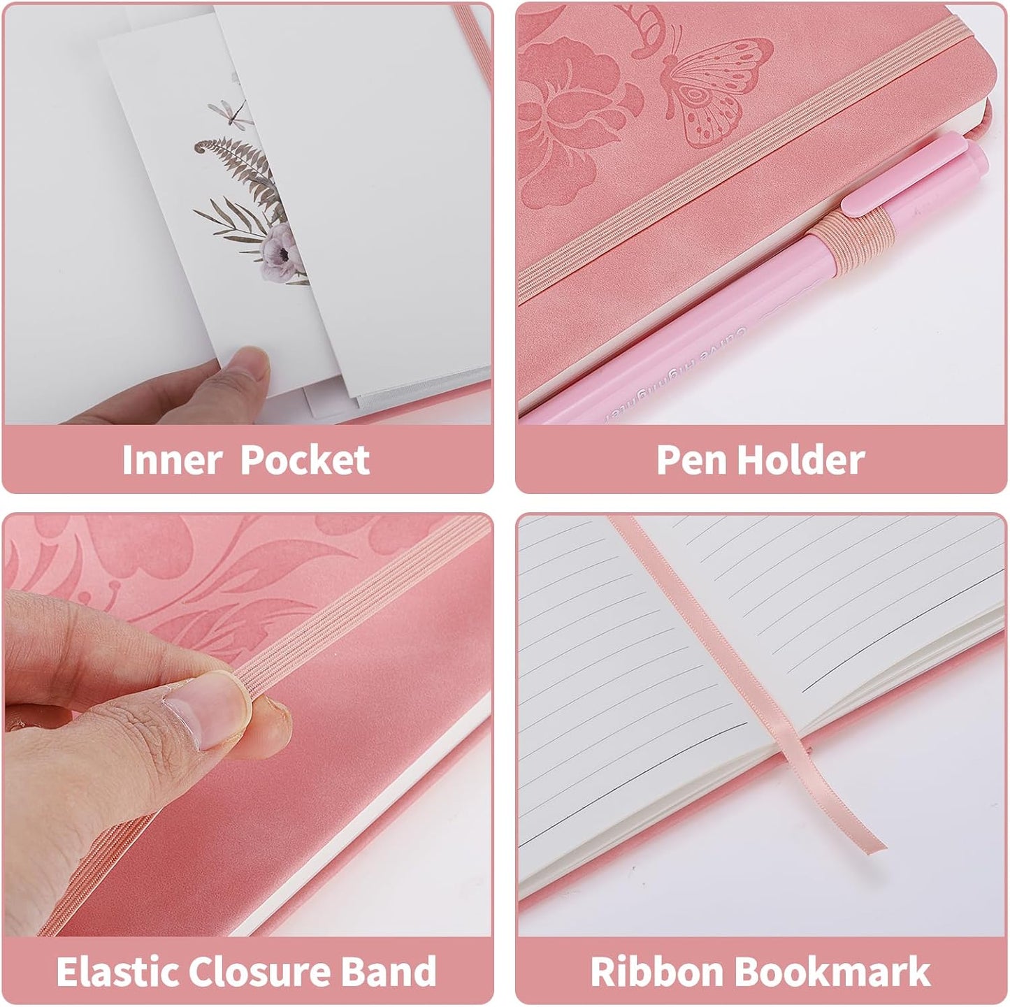 Thboxes 80 Sheets Lined Journal Notebook, 5.7" X 8.3" Hardcover Executive Notebook for Student Worker Women Men, Notepads Journals for Writing Travel & Organization, Nurses Week Gifts, Pink