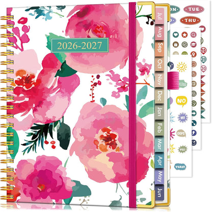 2026 Planner, Weekly and Monthly Calendar Planner from January 2026 - December 2026, 8.5" x 11" Hardcover Leather Hourly Appointment Book with Tabs, Spiral Daily Planners for School Work Home, Green