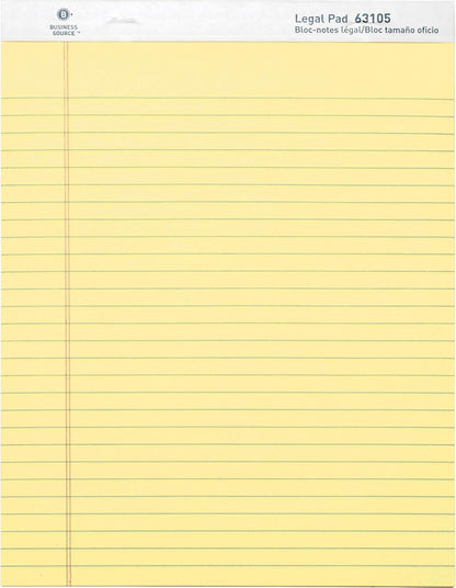 Business Source Micro-Perforated Legal Ruled Pads, Canary Paper, 8-1/2"x11-3/4" (63105) - Pack of 12