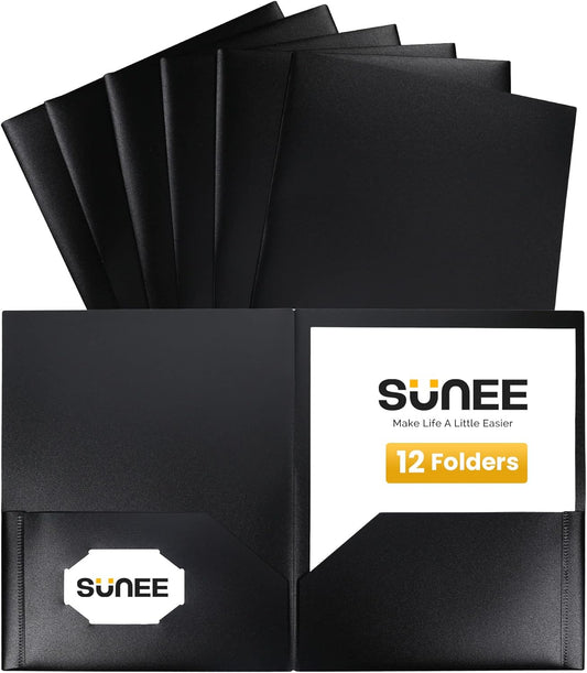 SUNEE Folders with Pockets (6 Pack, Assorted Colors), Plastic Folders with Pocket, Poly Folder for Documents Letter Size, 2 Pocket Folder for Kids, Home, School, Office