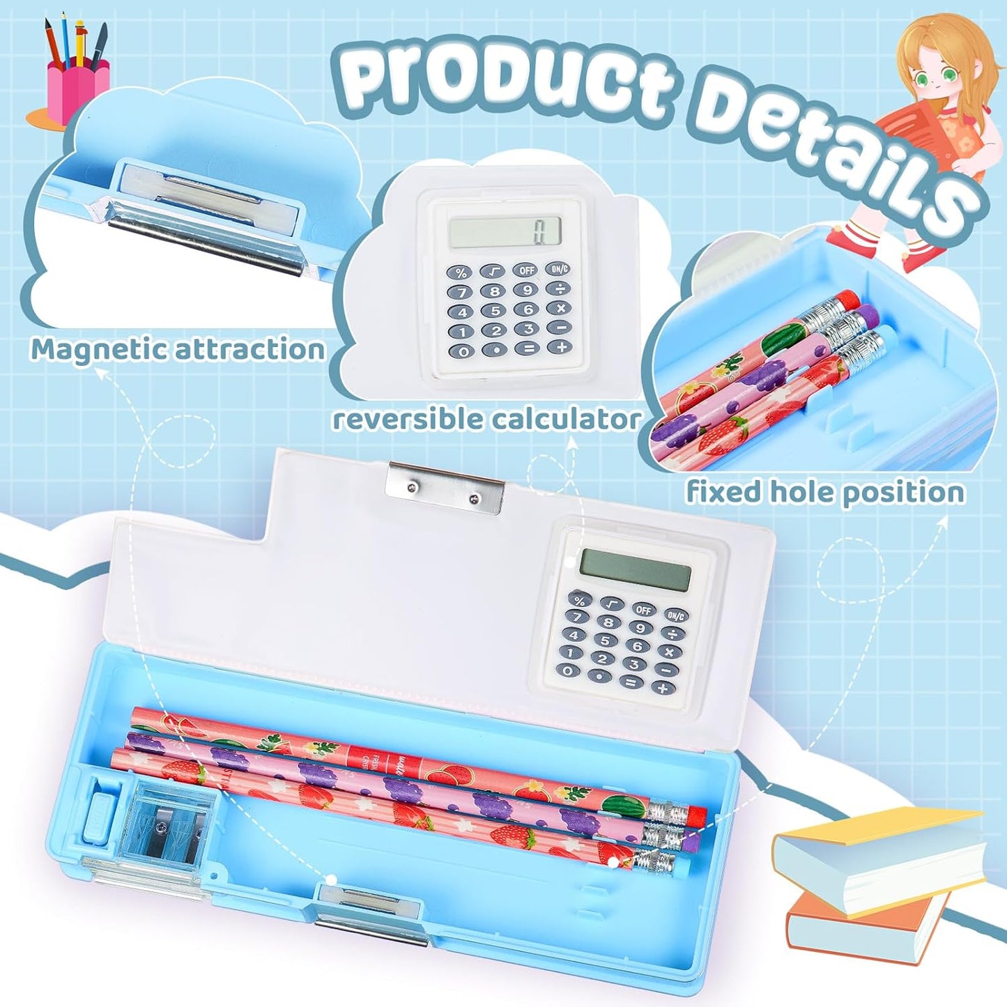 Henoyso Multifunctional Pencil Box for Girls Butterfly Pencil Case with Calculator and Sharpener Cool Cute Pencilcase School Supplies Essentials Christmas Birthday Gift Present for Kids Teens