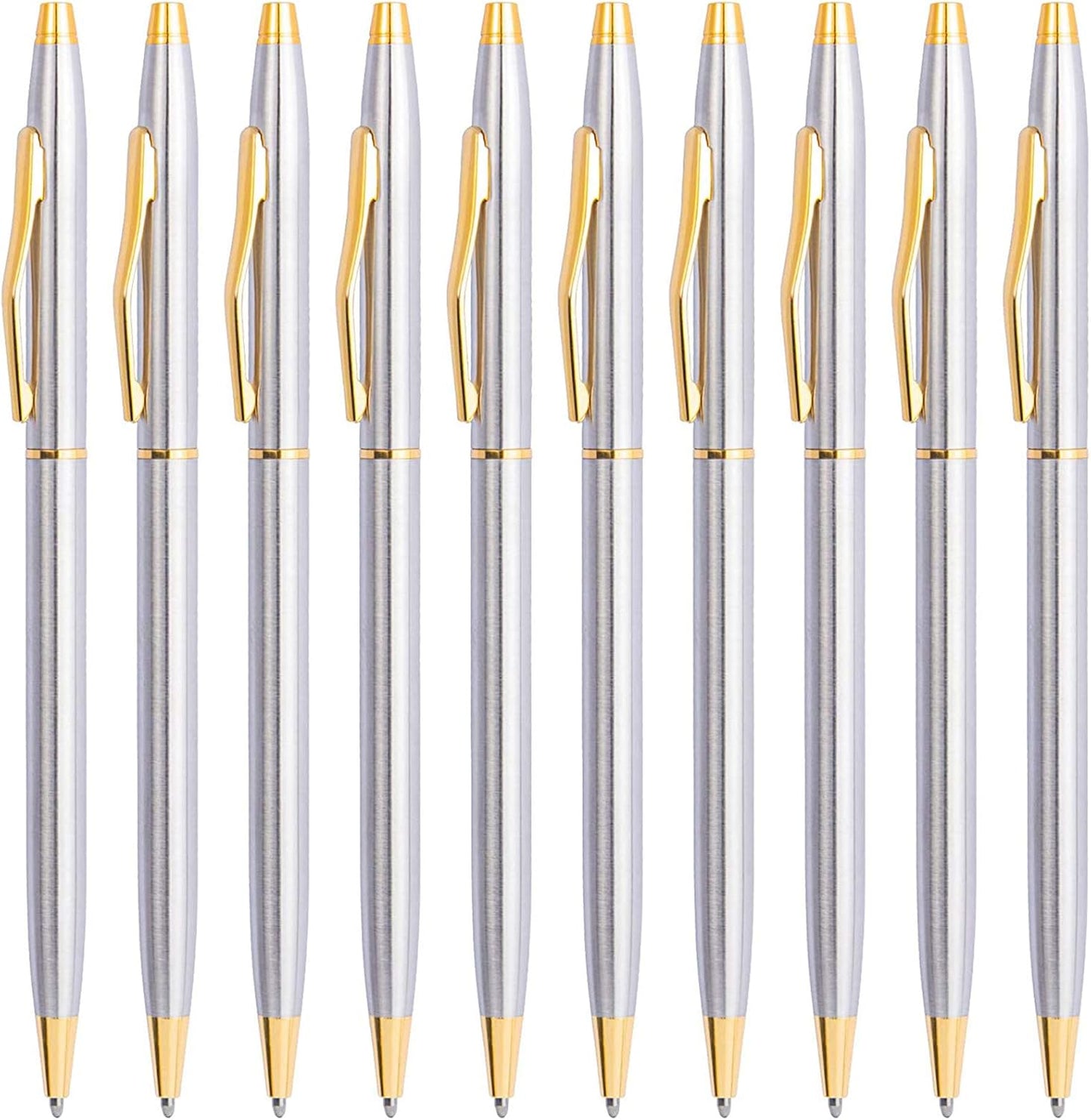 Cambond Slim Ballpoint Pens Bulk - Black Ink 1.0mm Medium Point Retractable Metal Pen for Police Uniform, Flight Attendant & Office, 10 Pack (Black Barrel)