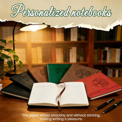 Personalized Text A5 Lined Journal Notebook for Men Women Custom Leather Journal Life Tree Notepad Gift to Writing Travel Business Work School College (Custom notebook - 4)