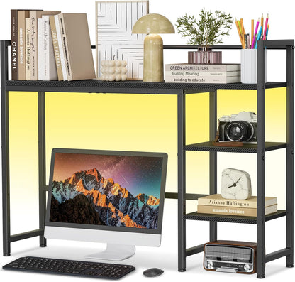 Snughome Desk Shelf, 38.6" Desktop Organizer Shelf, Desk Hutch for Computer Monitor, 4 Tier Desk Display Rack, Wood Desktop Bookshelf Storage Rack for Home Office Dorm, Rustic Brown | Desk Hutch, Computer Monitor, Desktop Display Rack, Home Office Dorm