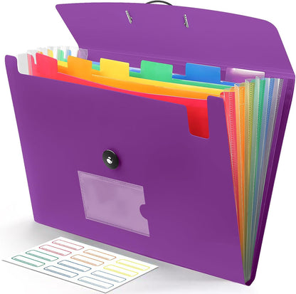 Accordian File Organizer 7 Pocket Expanding File Folder with Labels, Plastic Expandable File Folder for Documents Letter Size A4 Papers - Black