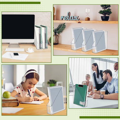 6 Pcs Clear Acrylic Magazine File Holder Plastic Desk Organizer with Handle Basics Vertical Magazine Rack Desk Folder Document Storage Organizer for Home Office School Work Study Desktop Supplies