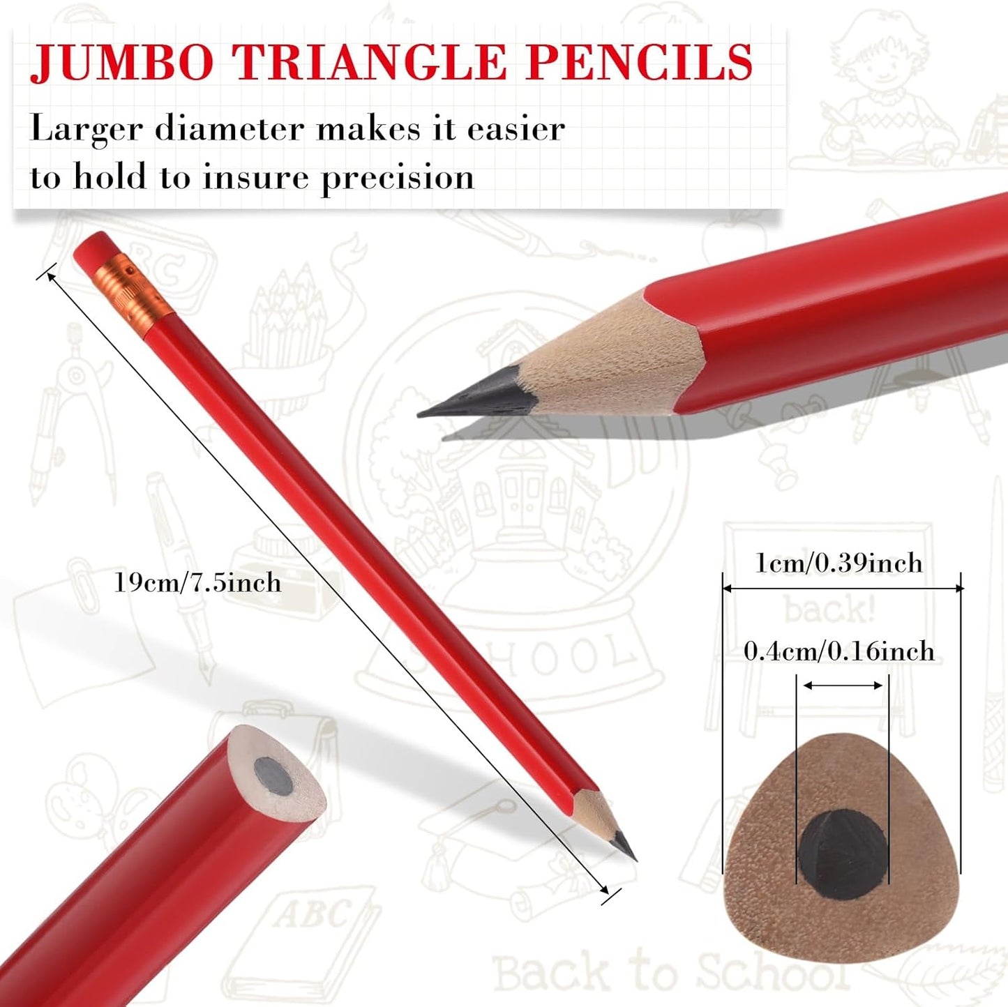 Fainne 96 Pcs Jumbo Pencil with Black Core Cedar Wooden Pencil with Eraser for Carpenters Students Teachers School Construction Woodworkers Beginners Office Workers(Red,Classic)
