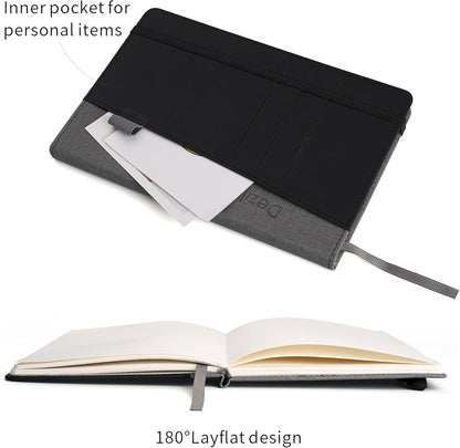 Deziliao Lined Journal Notebooks with Pen Loop, Hardcover Notebook Journal for Work, 100Gsm Premium Thick Paper with Inner Pocket, Medium 5.7"x8.4", （Black, Ruled）