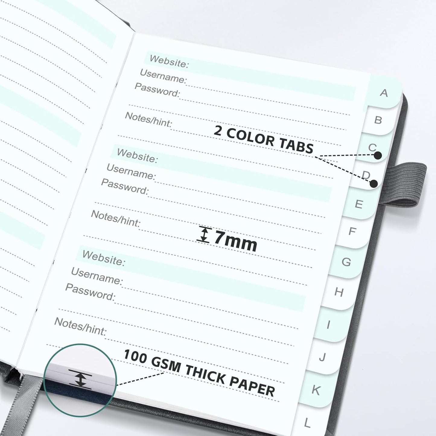 MOSA BEAR Password Keeper Book with Alphabetical Tabs，4.3"x5.7" Small Password Books for Seniors Password Notebook for Internet Website Address Log in Detail（Dark Blue）