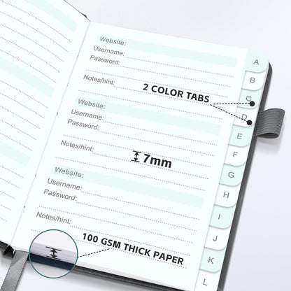 MOSA BEAR Password Keeper Book with Alphabetical Tabs，4.3"x5.7" Small Password Books for Seniors Password Notebook for Internet Website Address Log in Detail（Dark Blue）