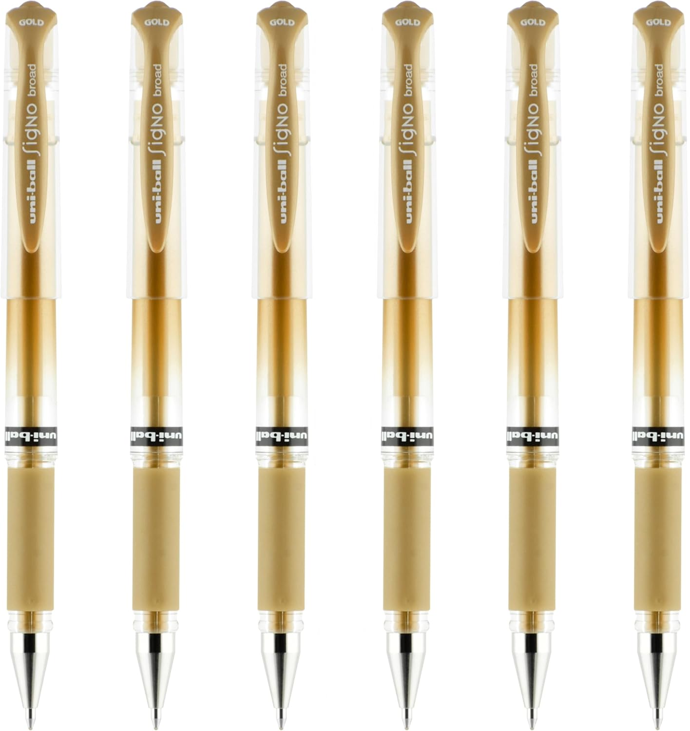 uniball Signo Gel Impact Pens, Bold Point (1.0mm), Metallic Pink Ink, 6 Pens