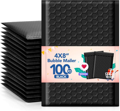 GSSUSA Black Bubble Mailers 4x8 Inches 50 Pack, Usable Size 4X7" Bubble Envelopes for Small Business, Padded Envelope, Shipping Mailers, Packaging Bags, Mailing Envelopes, Shipping Supplies