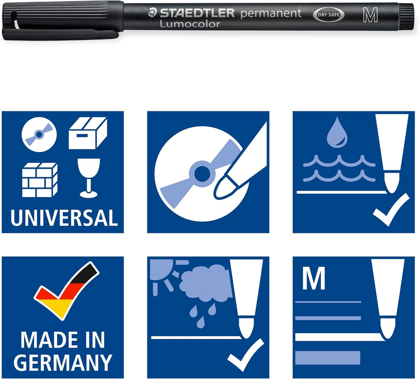 STAEDTLER Lumocolor Permanent Pen 317 Medium 1.0mm Line - Assorted Colours (Pack of 8) (317 WP8 ST), pack of 8