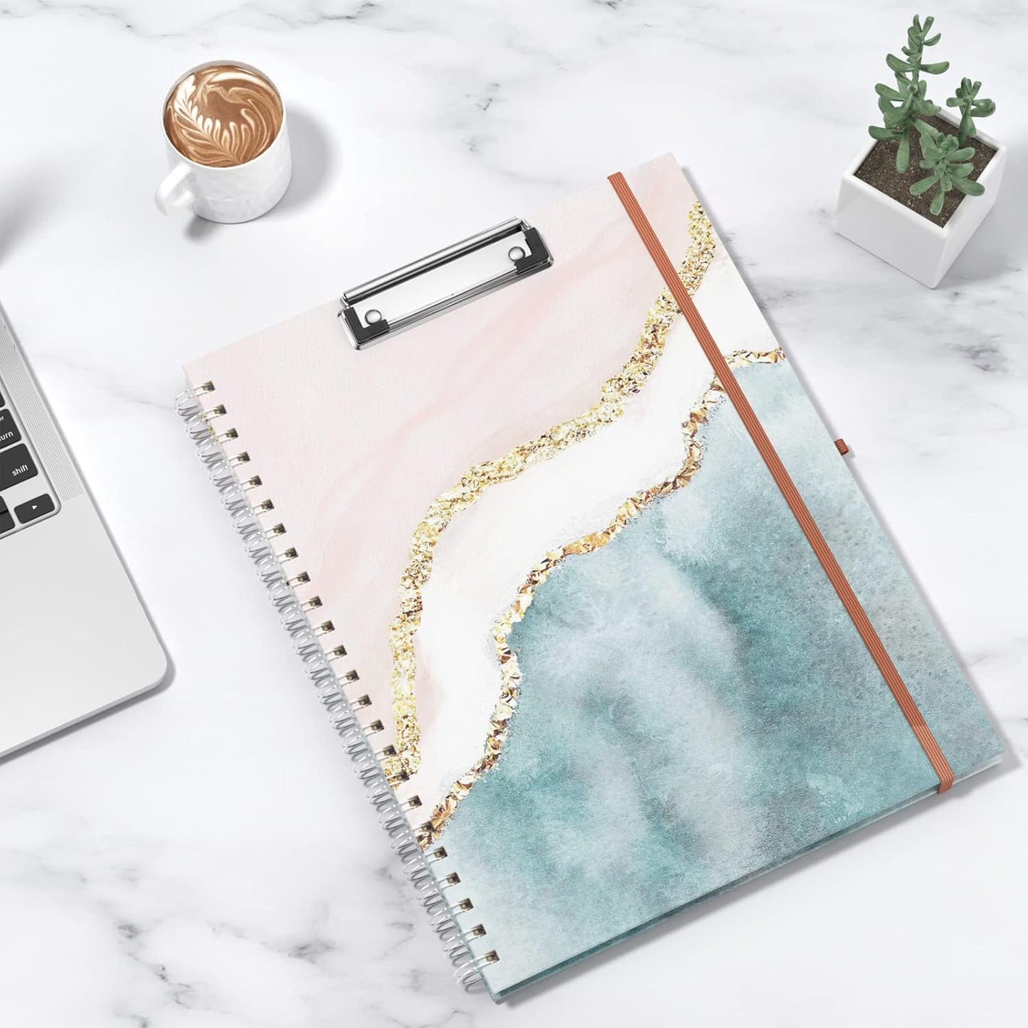 Rimilak Spiral Clipboards Folio with Refillable Lined Notepad, 14.5 x 9.8 In, Hardcover Cover with 5 Interior Pockets, Elastic Band and Pen Loop Series. Cute Stylish Clipfolio, Daisy Flower