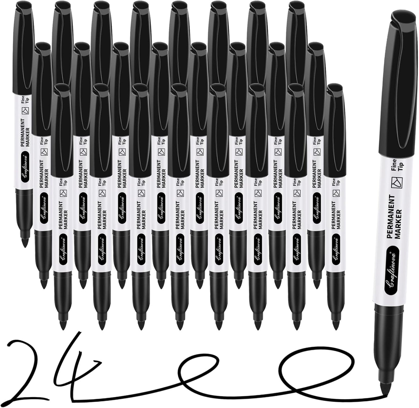 Black Permanent Markers Bulk Fine Point, Fine Tip Markers Set, Quick Drying and Fade Resistant, Works on Wood, Plastic, Paper, Metal for Classroom, Office, Home, 24 Count