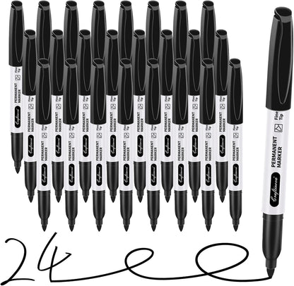 Black Permanent Markers Bulk Fine Point, Fine Tip Markers Set, Quick Drying and Fade Resistant, Works on Wood, Plastic, Paper, Metal for Classroom, Office, Home, 24 Count