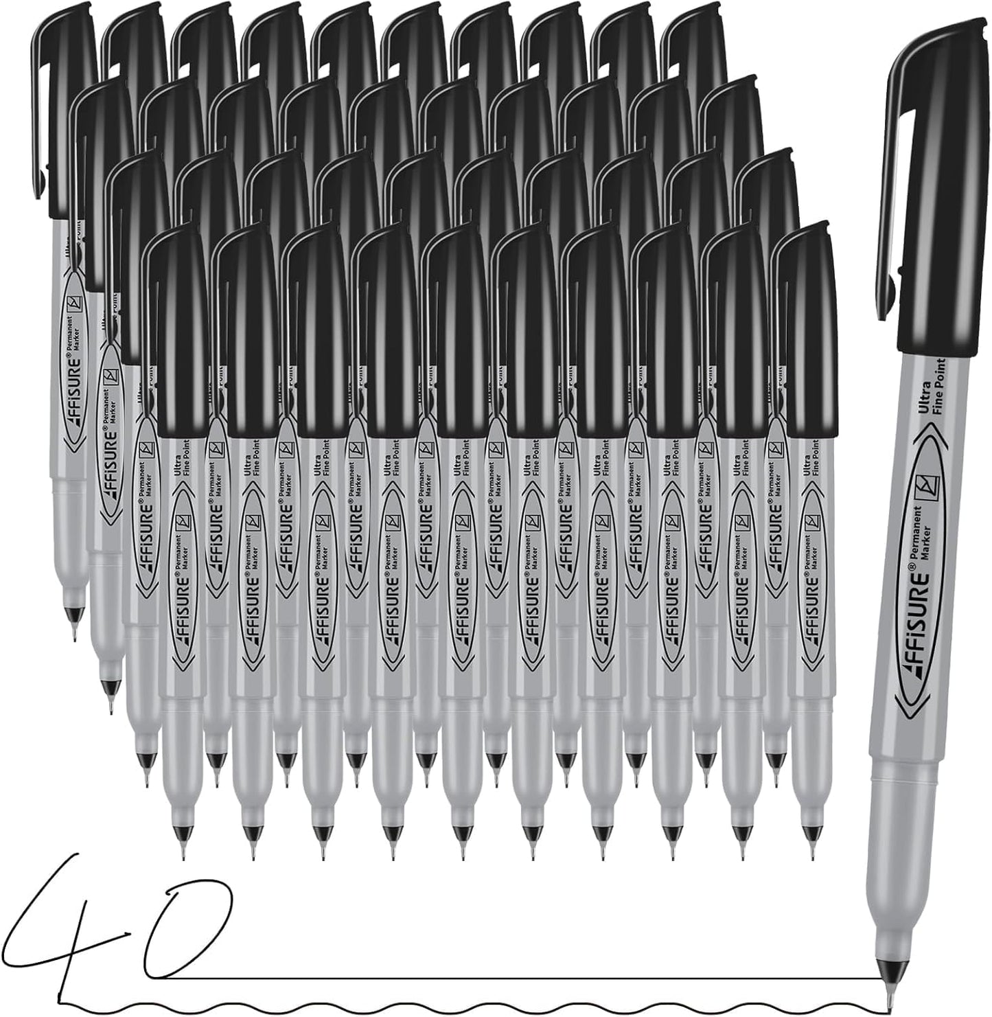 Permanent Markers, Ultra Fine Point, Black, 40 Count, 0.4mm, Fine tip permanent marker set, quick dry, waterproof, fading resists, durable, marks on paper, glass, ceramic, plastic, wood, rock, metal