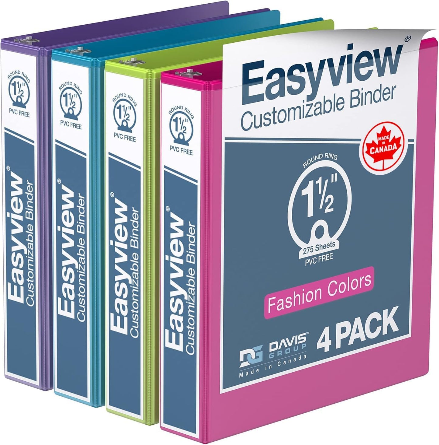 Easyview Premium 3-Ring Binders with Clear-View Covers and Round Rings, Binders for School or Office, 1 Inch, Pack of 6, Navy Blue