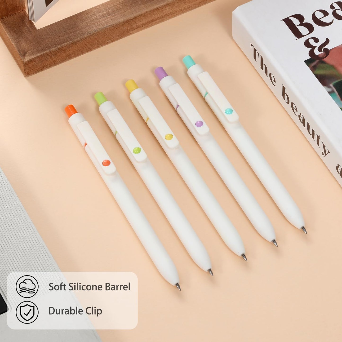 FIOVER 5pcs Gel Pens Quick Dry Ink Pens Fine Point Premium Retractable Rolling Ball Gel Pens Black Ink Smooth Writing for School Office Home