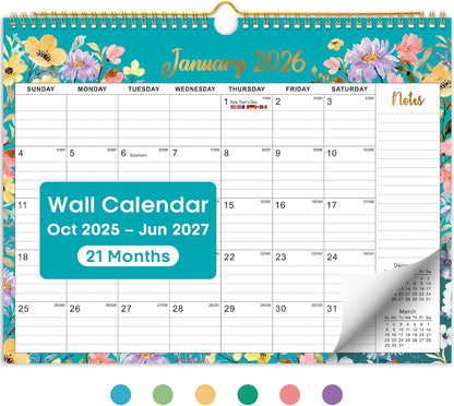Calendar 2026-2027, Monthly Wall Calendar Runs Until June 2027, 11.5" x 14.8", Spiral Binding Hanging Wall Calendar, Perfect for Home or Office,Floral
