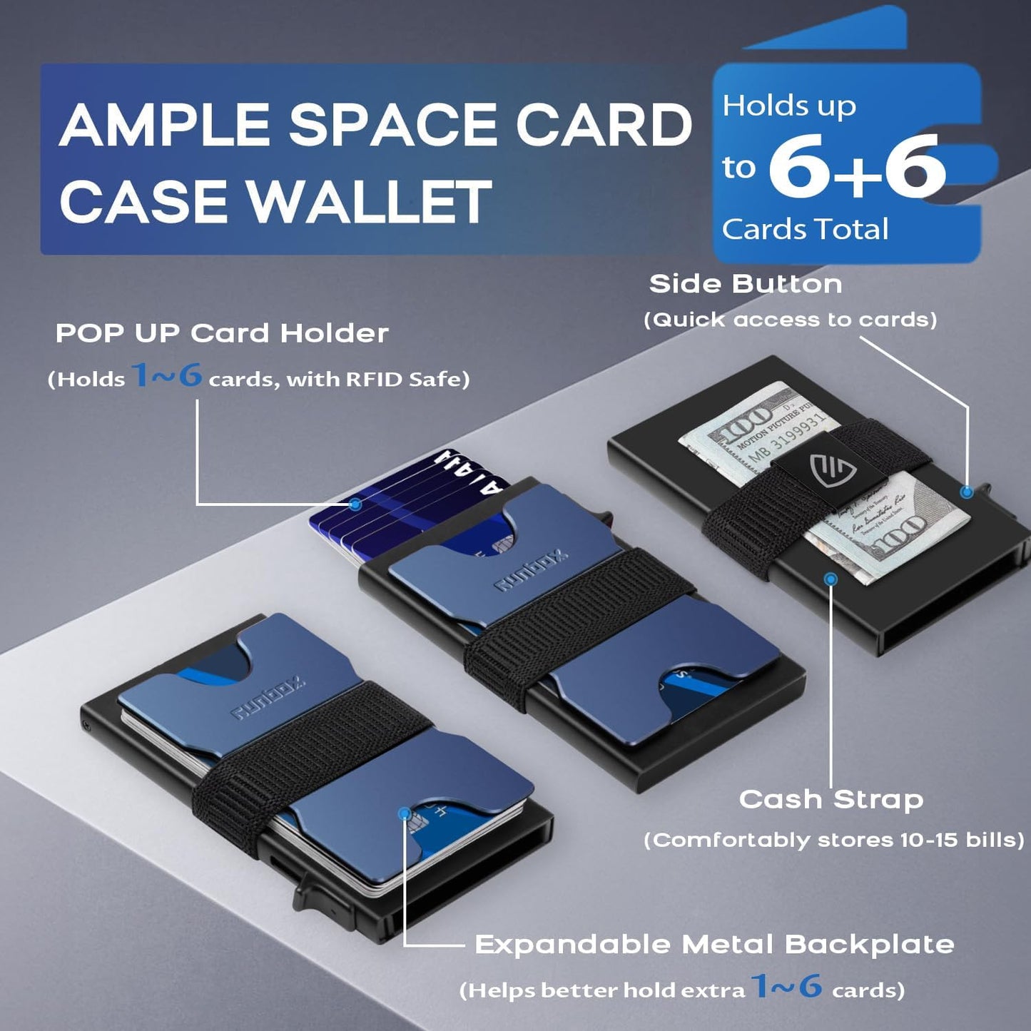RUNBOX Slim Card Holder Wallet for Men, Minimalist RFID Blocking Wallet with Pop-Up Function, Ultra-Thin Design, Metal Business Card Cases holds 6+6 Cards, Gifts for Men, Men's Accessories