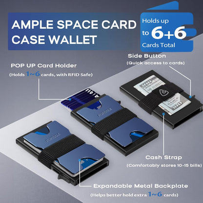 RUNBOX Slim Card Holder Wallet for Men, Minimalist RFID Blocking Wallet with Pop-Up Function, Ultra-Thin Design, Metal Business Card Cases holds 6+6 Cards, Gifts for Men, Men's Accessories