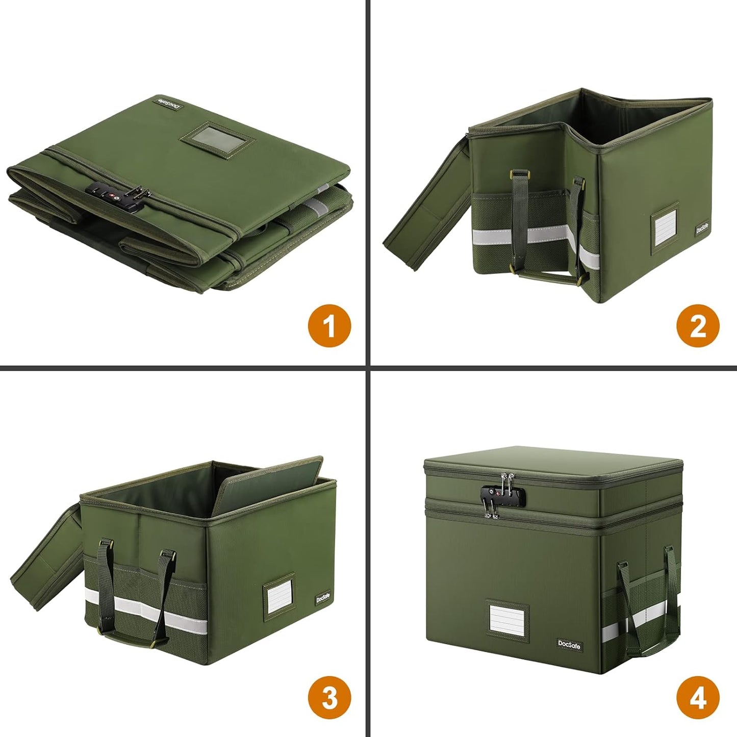 DocSafe File Box with Lock,Multi-Layer Fireproof Document Box Collapsible File Storage Organizer with Pockets/Handle,Large Portable Home Office Filing Safe for Hanging Letter/Legal Size Folders,Black
