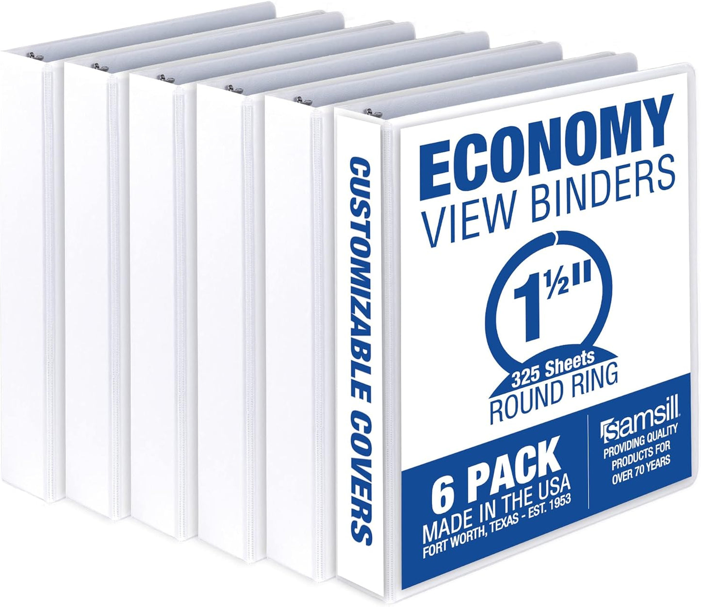 Samsill 1.5 Inch 3 Ring Binders, Economy Round Ring, Clear View Cover, 325 Sheet Capacity - for School, Home, Office - White, 4 Pack