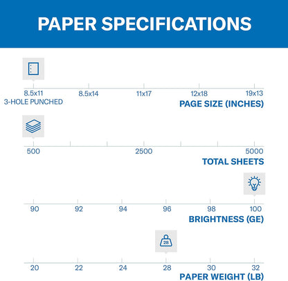 Hammermill Printer Paper, Premium Color 28 lb Copy Paper, 8.5 x 11-5 Ream (2,500 Sheets) - 100 Bright, Made in the USA, 102450C, White