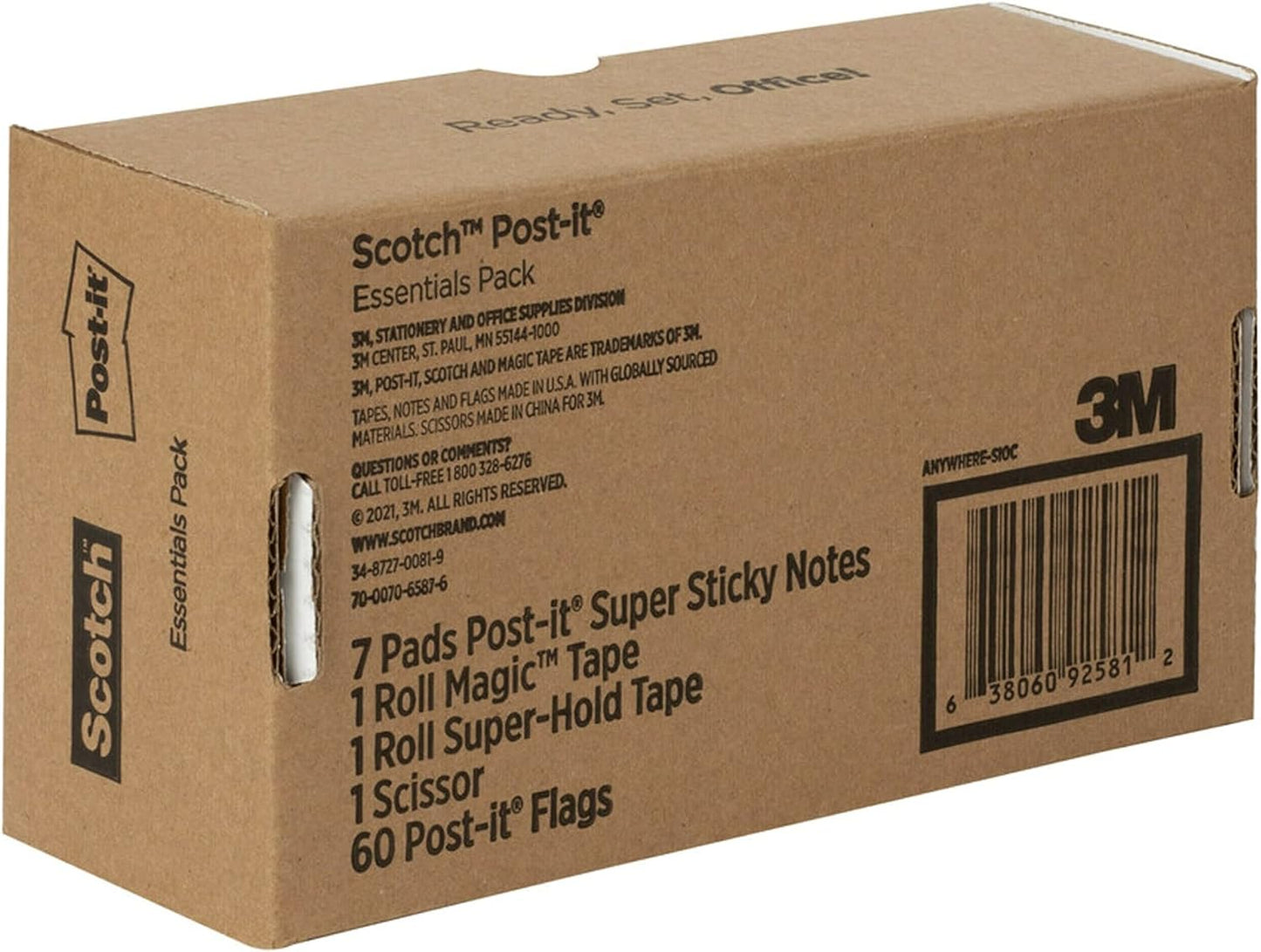 Scotch and Post-it Brand Office Essentials Kit, Business and Teacher Supplies Set with Post-it Super Sticky Notes, Scotch Super Hold Tape, Scotch Magic Tape, Post-it Flags, Sharp Scissors for Office