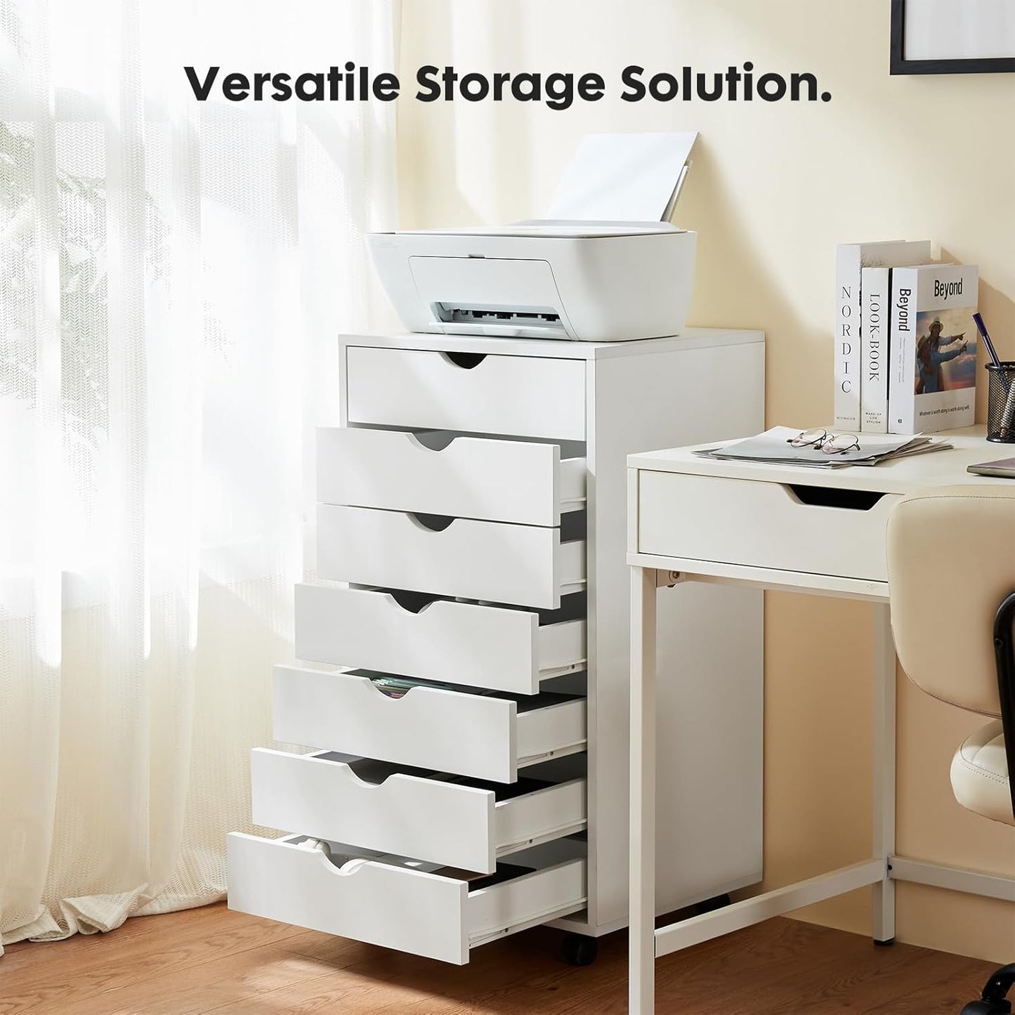OLIXIS 5 Drawer Mobile File Cabinet Under Desk Storage Organization with Wheels Vertical Filing Chest Rolling Wood Small Desk Printer Stand for Home Office, 15.75"D x 18.74"W x 25.39"H, Black