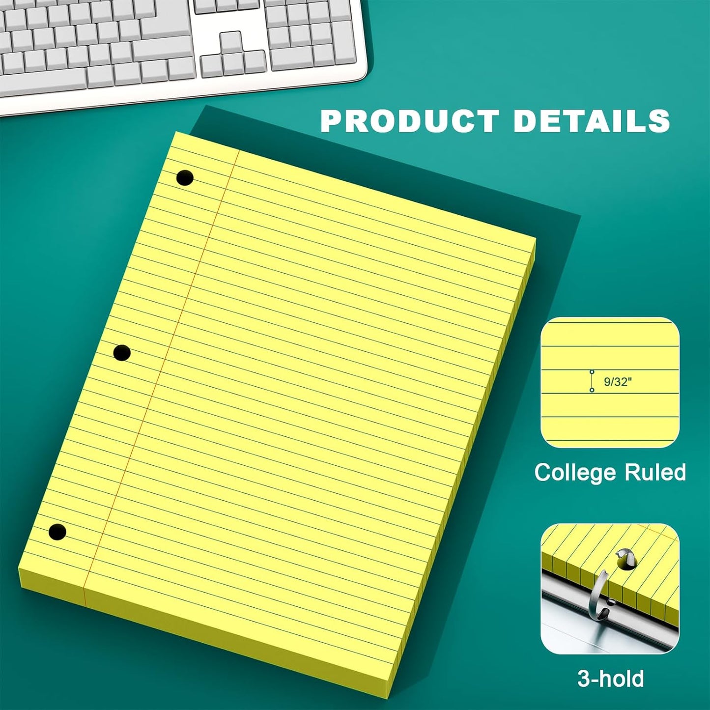 Note Pads 8 X 10.5 Loose Leaf Paper, 120Sheets, 3 Hole Punched Lined Paper, College Ruled 8 X 10.5 Notebooks, 10-1/2" X 8 Binder Writing Pads, Filler Paper For Engineering, Office, School Supplies