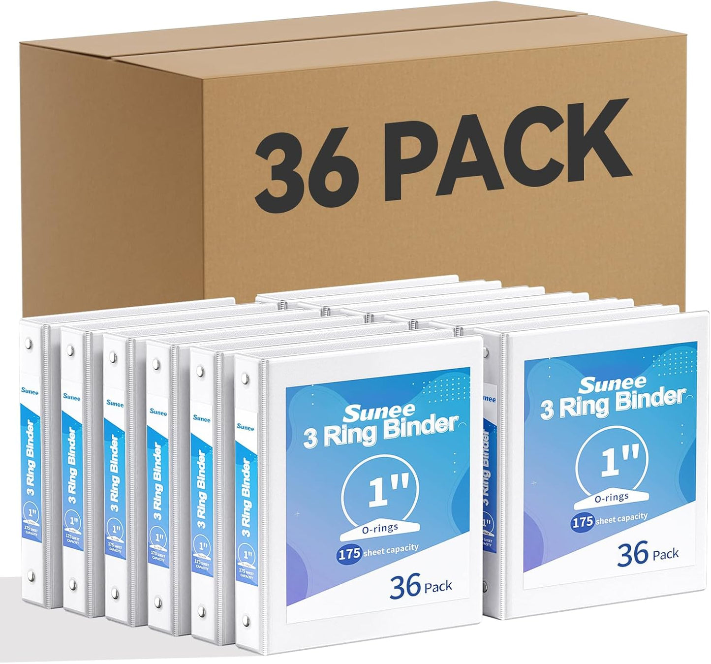 SUNEE 3 Ring Binders 1 Inch 12 Pack, Clear View Binders Bulk Three Ring PVC-Free (Fit 8.5x11 Inches) for School or Office Business Supplies, White