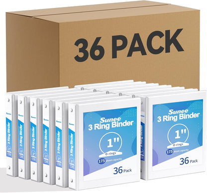 SUNEE 3 Ring Binders 1 Inch 12 Pack, Clear View Binders Bulk Three Ring PVC-Free (Fit 8.5x11 Inches) for School or Office Business Supplies, White