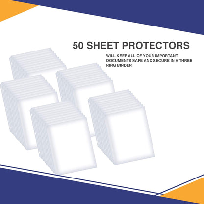 Performore 50-Pack Clear Sheet Protectors | 8.5 x 11 Inch Heavy Duty Plastic Sleeves | Top Loading Reinforced Hole Page Protectors | Archival Acid-Free Non-Glare for 3 Ring Binders Documents Photos