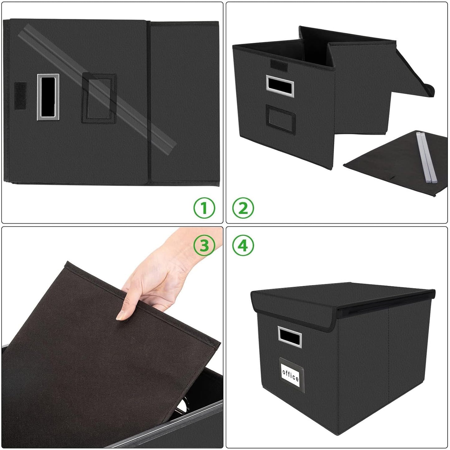 Huolewa Upgraded Portable File Organizer Box with Lid, Collapsible Linen Hanging Filing Storage Boxes with Plastic Slides, Decorative Home/Office Filing System Box for File and Folders Storage (Gray)