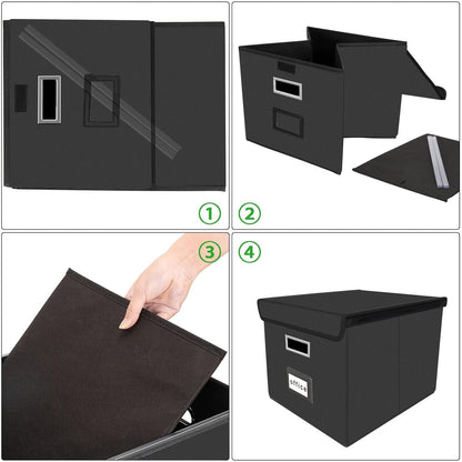 Huolewa Upgraded Portable File Organizer Box with Lid, Collapsible Linen Hanging Filing Storage Boxes with Plastic Slides, Decorative Home/Office Filing System Box for File and Folders Storage (Gray)
