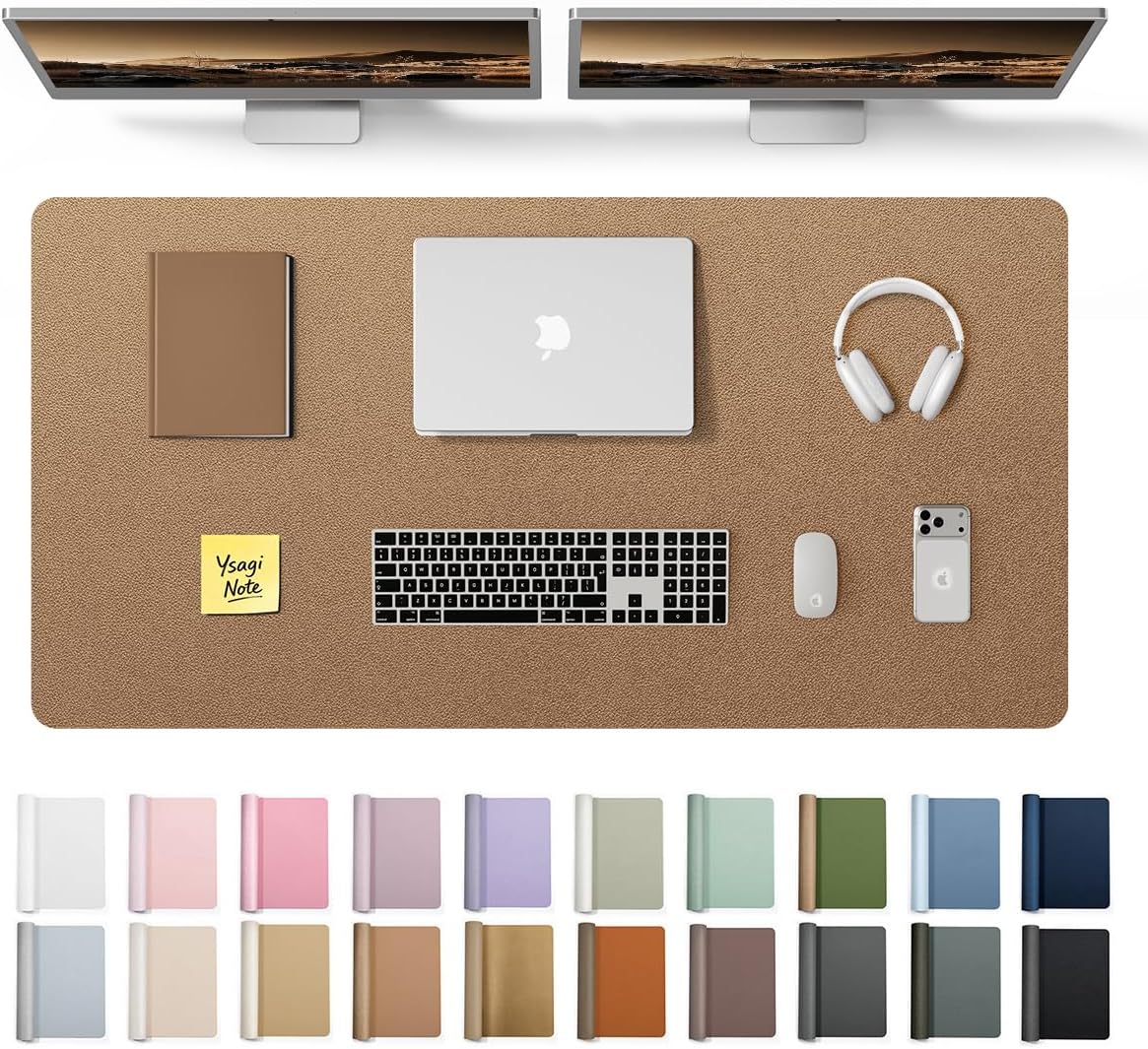 YSAGi Leather Office Desk Pad Protector, Large Mouse Pad, Non-Slip, PU Leather, Laptop Desk Blotter, Waterproof Writing Pad for Office and Home, Black, 23.6" x 13.8" - Colors B
