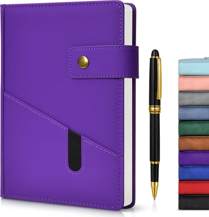 Lined Journal Notebook with Pen, A5 Personalized Hardcover Leather Journal for Men Women, 200 Pages 100 GSM Thick Paper College Ruled Notebooks for Work Travel School Writing Diary 5.9" X 8.4" Black