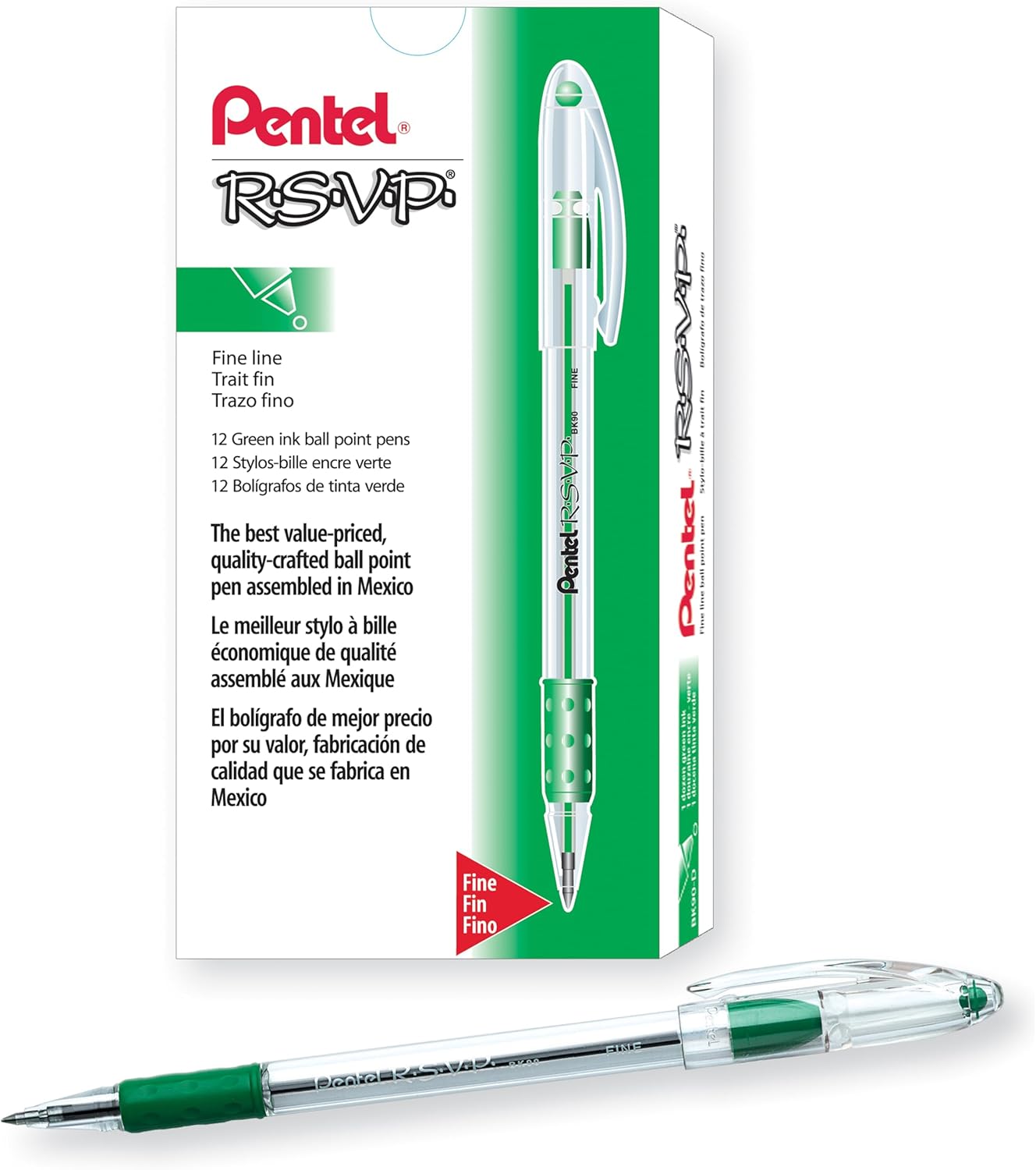 Pentel RSVP Ballpoint Pen, Fine Line, (0.7mm), Black Ink (BK90-A) (Pack of 1, 12 Count Total)