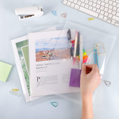 EOOUT 50pcs Plastic Envelopes with Button Snap Closure, Clear Poly Folders for Documents, Waterproof Plastic File Folder, Letter Size, A4 Size, for School and Office Supplies