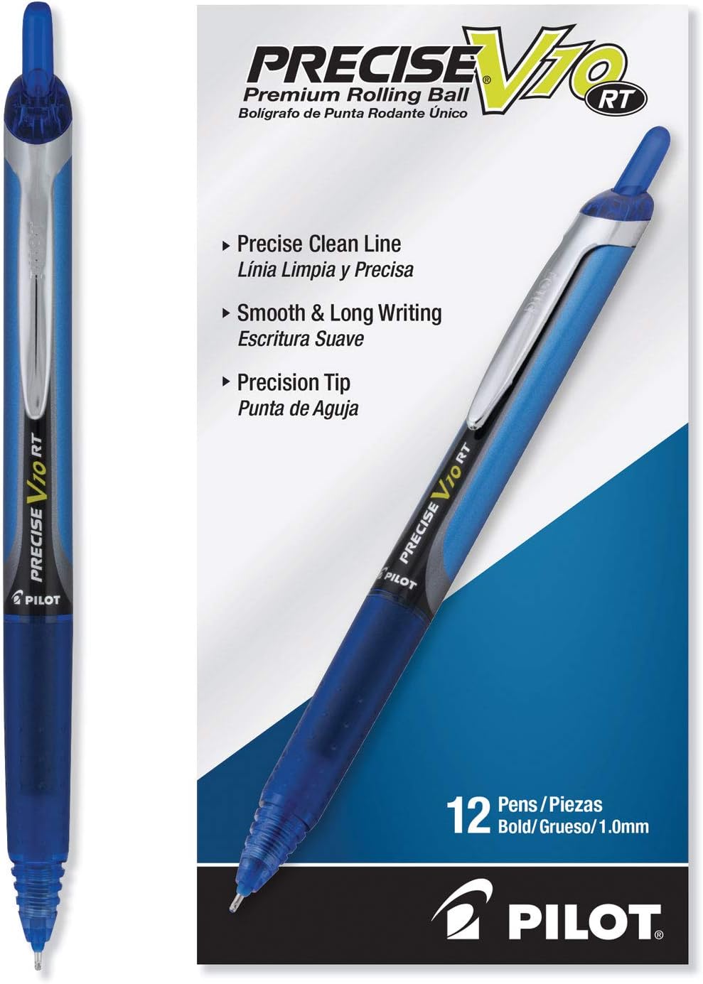 PILOT Precise V10 RT Refillable & Retractable Rolling Ball Pens, Bold Point, Black Ink, 12-Pack (13450)