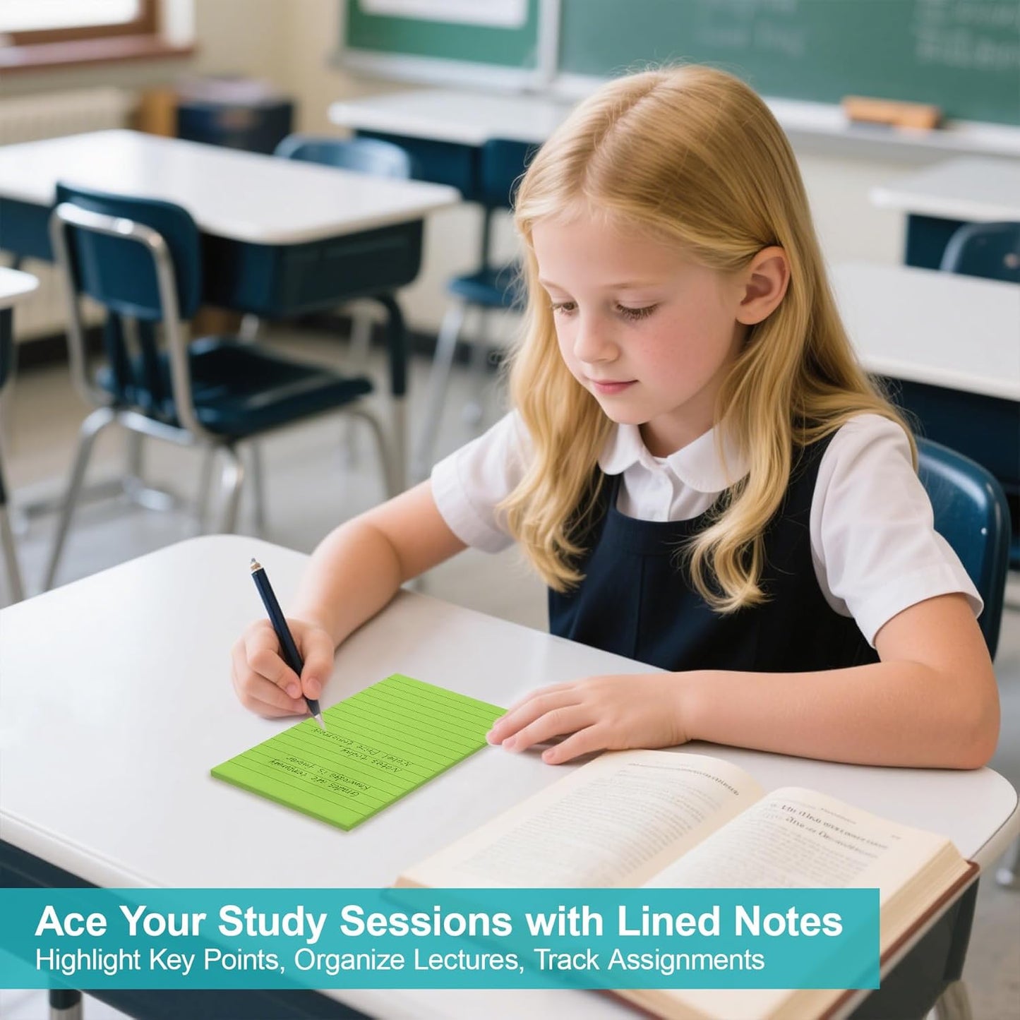 Lined Sticky Notes, 8 Pack Self-Stick Note Pads 4x6, Sticky Notes with Lines it, Strong Adhesive Post for Office & Home Planning, Bright