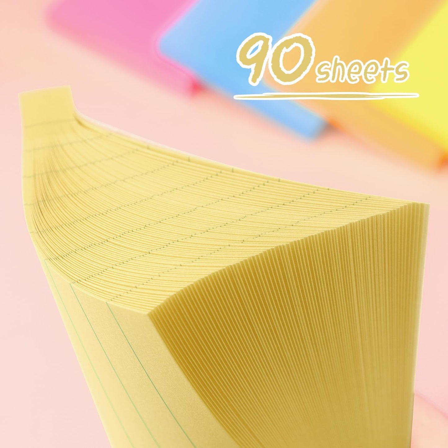 Lined Sticky Notes 3x3 Sticky Notes with Lines Self-Stick Notes Bright Color 4 Pads 90 Sheets/Pad (Pastel)