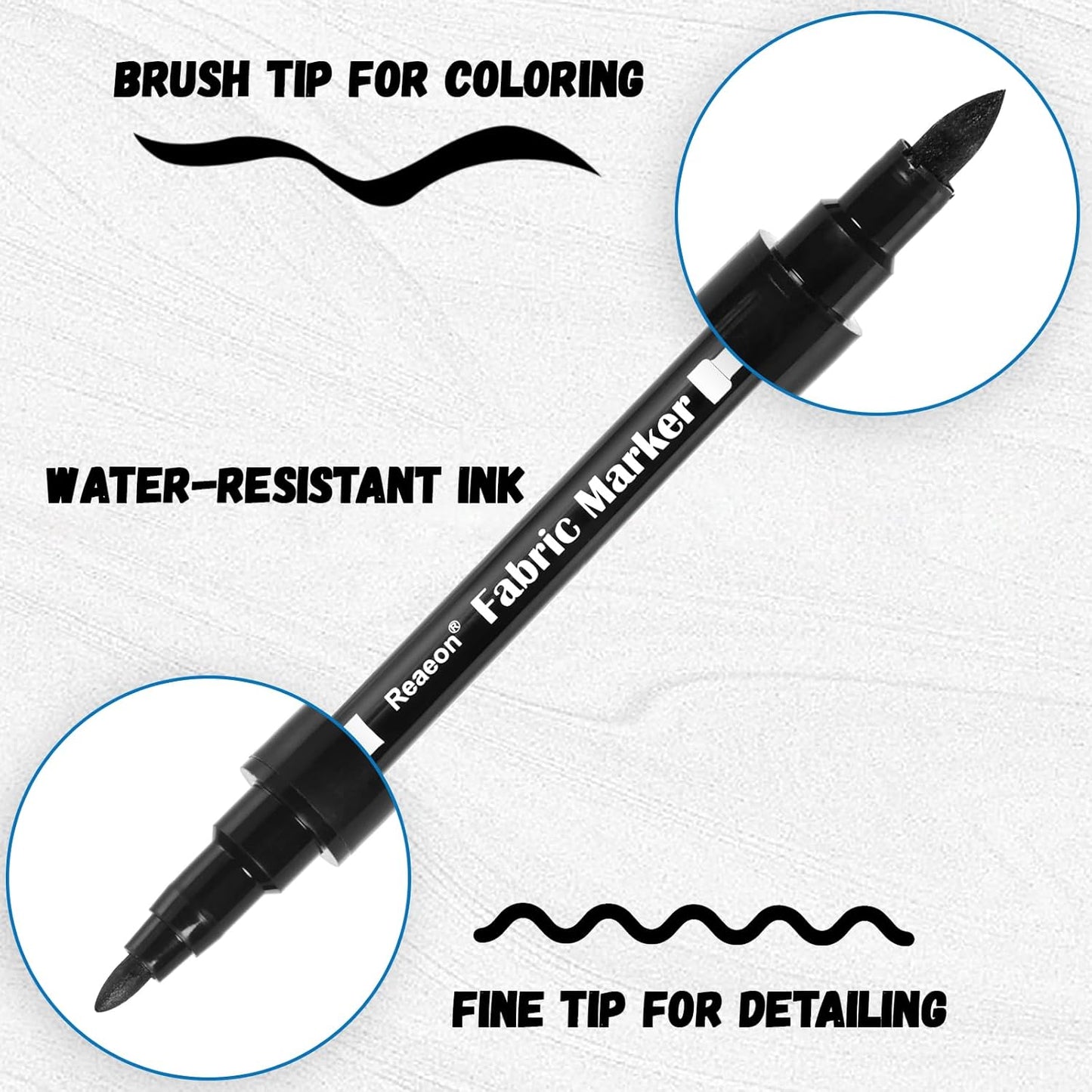 Reaeon Black Fabric Markers, Dual Tip Fabric Paint Markers, Permanent Fabric Pens for Clothes, T Shirts, Canvas, Bags (6pack)