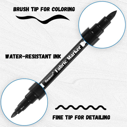 Reaeon Black Fabric Markers, Dual Tip Fabric Paint Markers, Permanent Fabric Pens for Clothes, T Shirts, Canvas, Bags (6pack)