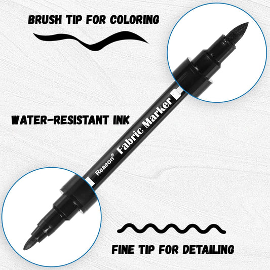 Reaeon Black Fabric Markers, Dual Tip Fabric Paint Markers, Permanent Fabric Pens for Clothes, T Shirts, Canvas, Bags (6pack)